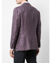 Мужской темно-красный льняной пиджак в мелкую клетку от Kiton