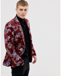 Мужской темно-красный пиджак с цветочным принтом от Burton Menswear