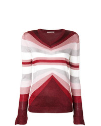 Женский темно-красный свитер с v-образным вырезом в горизонтальную полоску от Marco De Vincenzo