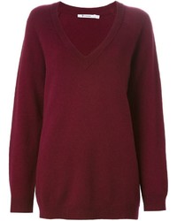 Женский темно-красный свитер с v-образным вырезом от Alexander Wang