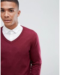 Мужской темно-красный свитер с v-образным вырезом от ASOS DESIGN