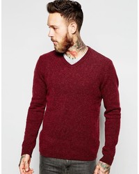 Мужской темно-красный свитер с v-образным вырезом от Asos