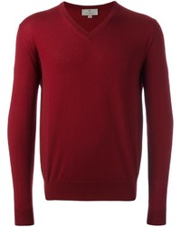 Мужской темно-красный свитер с v-образным вырезом от Canali