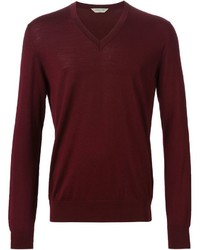 Мужской темно-красный свитер с v-образным вырезом от Cerruti