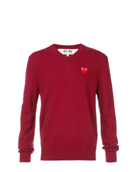 Мужской темно-красный свитер с v-образным вырезом от Comme Des Garcons Play
