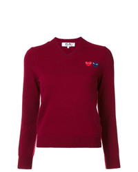 Женский темно-красный свитер с v-образным вырезом от Comme Des Garcons Play