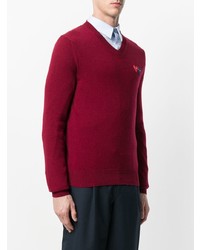 Мужской темно-красный свитер с v-образным вырезом от Comme Des Garcons Play