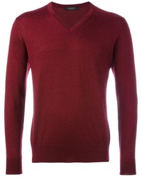Мужской темно-красный свитер с v-образным вырезом от Ermenegildo Zegna