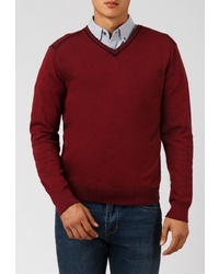 Мужской темно-красный свитер с v-образным вырезом от FiNN FLARE