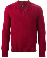 Мужской темно-красный свитер с v-образным вырезом от Jil Sander