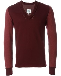 Мужской темно-красный свитер с v-образным вырезом от Maison Margiela