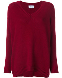 Женский темно-красный свитер с v-образным вырезом от Prada