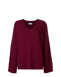 Женский темно-красный свитер с v-образным вырезом от Prada
