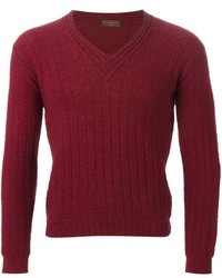 Женский темно-красный свитер с v-образным вырезом от Saint Laurent