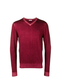 Мужской темно-красный свитер с v-образным вырезом от Sun 68