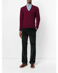 Мужской темно-красный свитер с v-образным вырезом от Prada