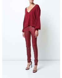 Женский темно-красный свитер с v-образным вырезом от Ryan Roche