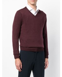 Мужской темно-красный свитер с v-образным вырезом от Canali