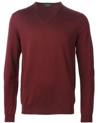 Мужской темно-красный свитер с v-образным вырезом от Zanone