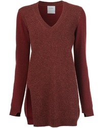 Женский темно-красный свитер с v-образным вырезом