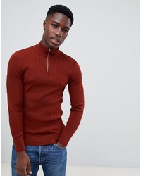 Мужской темно-красный свитер с воротником на молнии от ASOS DESIGN