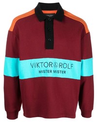 Мужской темно-красный свитер с воротником поло с принтом от Viktor & Rolf