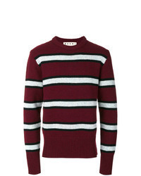 Темно-красный свитер с круглым вырезом в горизонтальную полоску