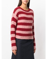 Женский темно-красный свитер с круглым вырезом в горизонтальную полоску от Chiara Bertani