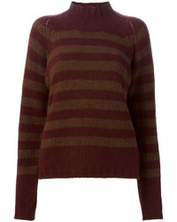 Женский темно-красный свитер с круглым вырезом в горизонтальную полоску от Marni