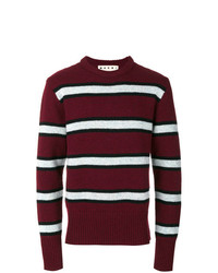 Мужской темно-красный свитер с круглым вырезом в горизонтальную полоску от Marni