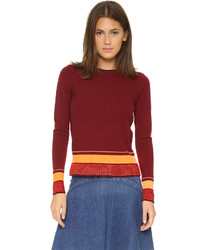 Женский темно-красный свитер с круглым вырезом в горизонтальную полоску от O'2nd