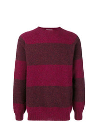 Мужской темно-красный свитер с круглым вырезом в горизонтальную полоску от Officine Generale