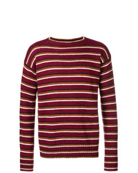 Мужской темно-красный свитер с круглым вырезом в горизонтальную полоску от Prada