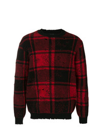 Мужской темно-красный свитер с круглым вырезом в шотландскую клетку от Overcome