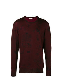 Темно-красный свитер с круглым вырезом с вышивкой