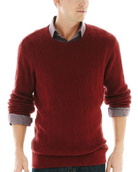Темно-красный свитер с круглым вырезом с геометрическим рисунком