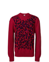 Темно-красный свитер с круглым вырезом с леопардовым принтом