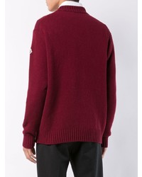 Мужской темно-красный свитер с круглым вырезом с принтом от Moncler