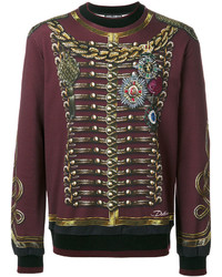 Мужской темно-красный свитер с круглым вырезом с принтом от Dolce & Gabbana