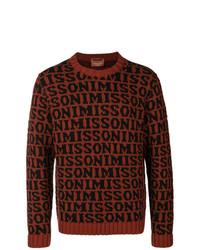 Мужской темно-красный свитер с круглым вырезом с принтом от Missoni
