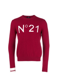 Мужской темно-красный свитер с круглым вырезом с принтом от N°21