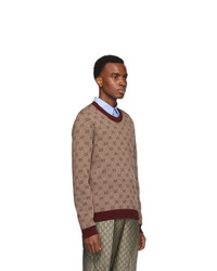 Мужской темно-красный свитер с круглым вырезом с принтом от Gucci