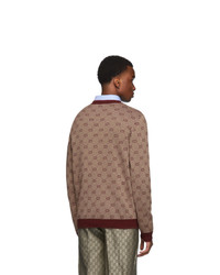 Мужской темно-красный свитер с круглым вырезом с принтом от Gucci
