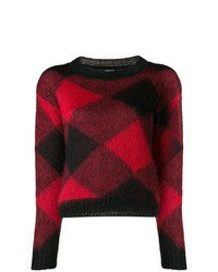 Темно-красный свитер с круглым вырезом с ромбами