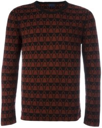 Темно-красный свитер с круглым вырезом с узором зигзаг
