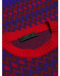 Мужской темно-красный свитер с круглым вырезом с узором зигзаг от Prada
