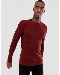 Мужской темно-красный свитер с круглым вырезом от Bershka