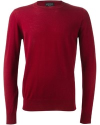 Мужской темно-красный свитер с круглым вырезом от Emporio Armani