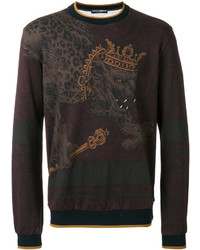 Мужской темно-красный свитшот с леопардовым принтом от Dolce & Gabbana
