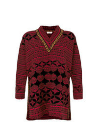 Темно-красный свободный свитер с принтом